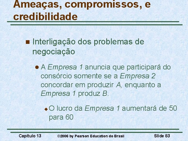 Ameaças, compromissos, e credibilidade n Interligação dos problemas de negociação l. A Empresa 1