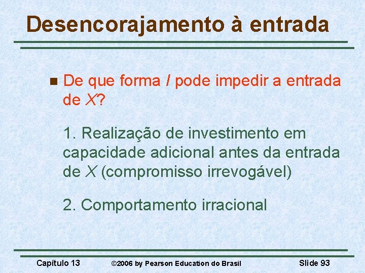 Desencorajamento à entrada n De que forma I pode impedir a entrada de X?