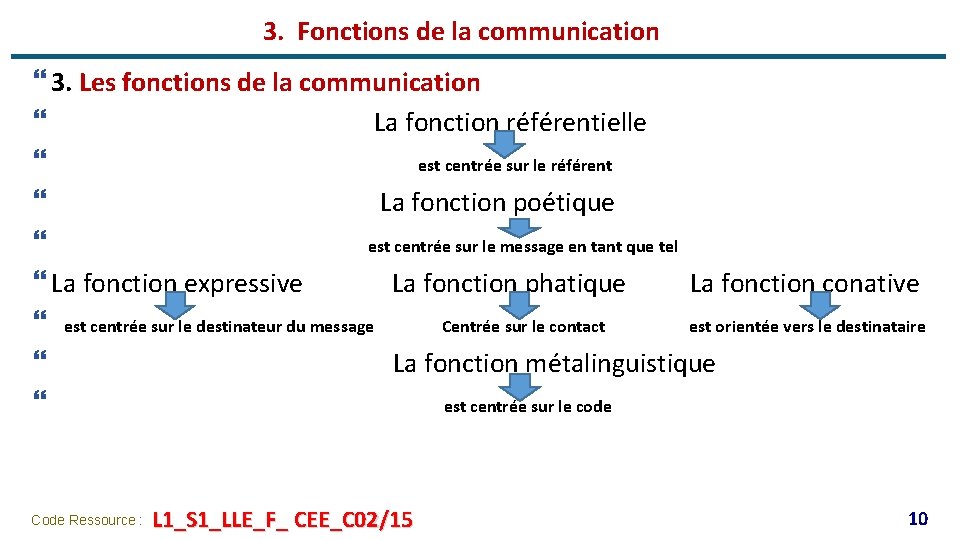3. Fonctions de la communication } 3. Les fonctions de la communication } La