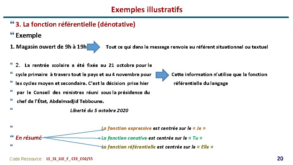 Exemples illustratifs } 3. La fonction référentielle (dénotative) } Exemple 1. Magasin ouvert de