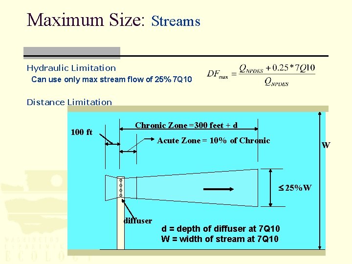 Maximum Size: Streams Hydraulic Limitation Can use only max stream flow of 25% 7