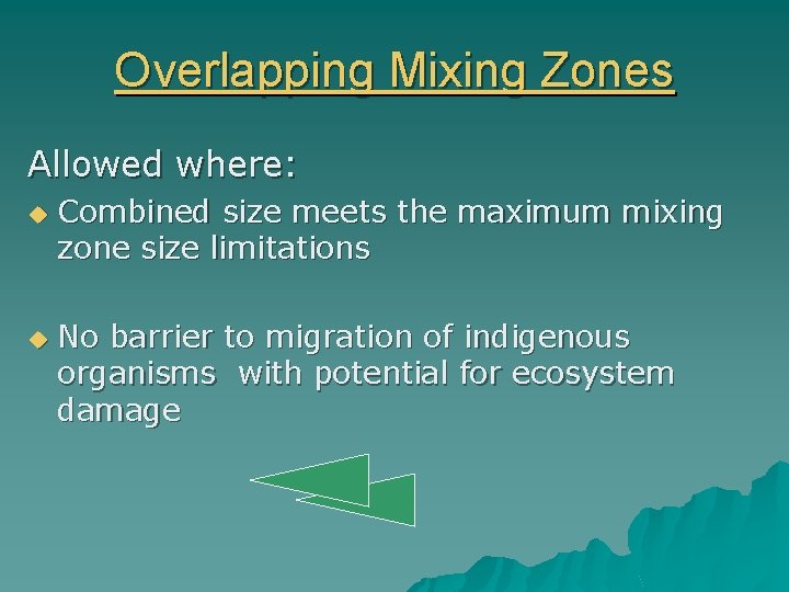 Overlapping Mixing Zones Allowed where: u u Combined size meets the maximum mixing zone