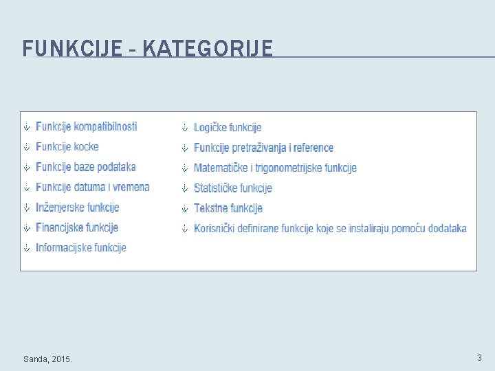 FUNKCIJE - KATEGORIJE Sanda, 2015. 3 