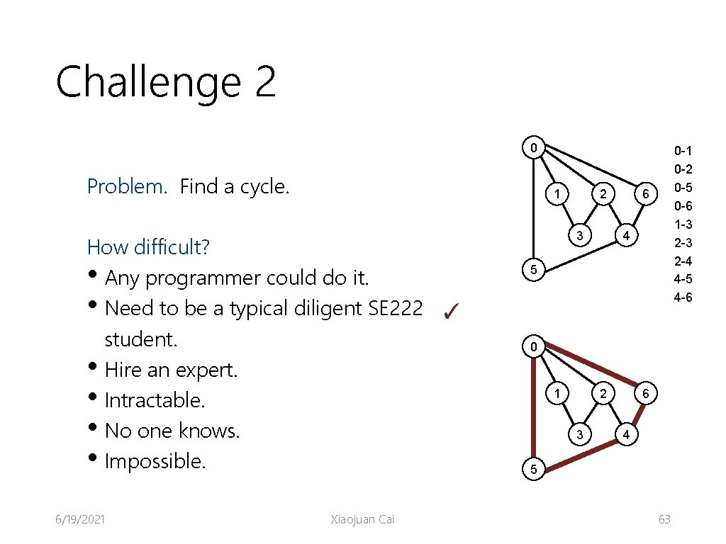 Challenge 2 0 Problem. Find a cycle. 1 How difficult? • Any programmer could