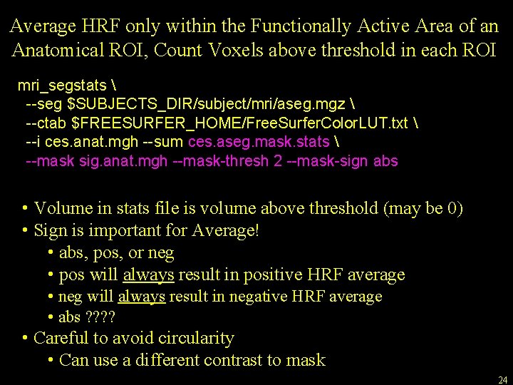 Average HRF only within the Functionally Active Area of an Anatomical ROI, Count Voxels