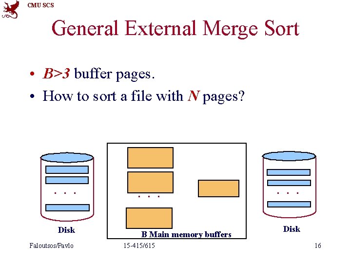 CMU SCS General External Merge Sort • B>3 buffer pages. • How to sort