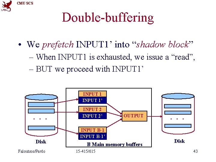 CMU SCS Double-buffering • We prefetch INPUT 1’ into “shadow block” – When INPUT