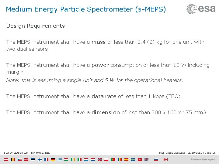 Medium Energy Particle Spectrometer (s-MEPS) Design Requirements The MEPS instrument shall have a mass