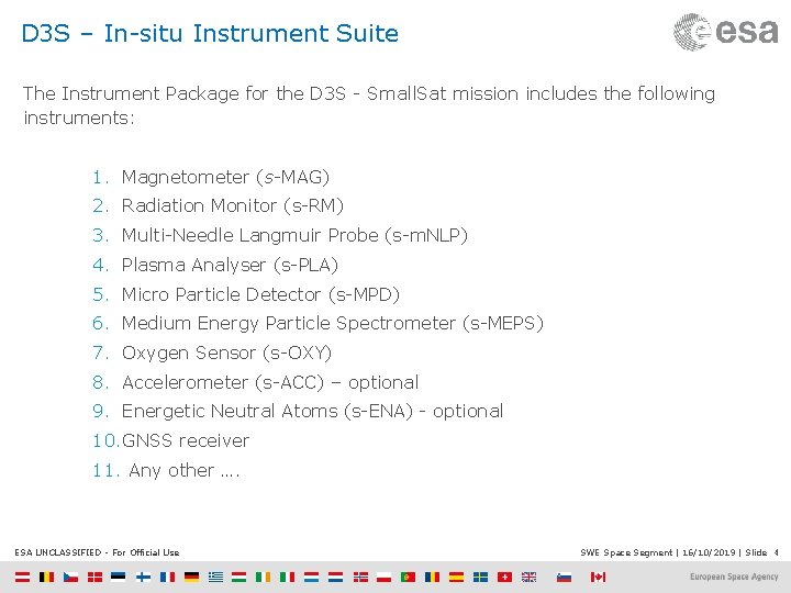 D 3 S – In-situ Instrument Suite The Instrument Package for the D 3