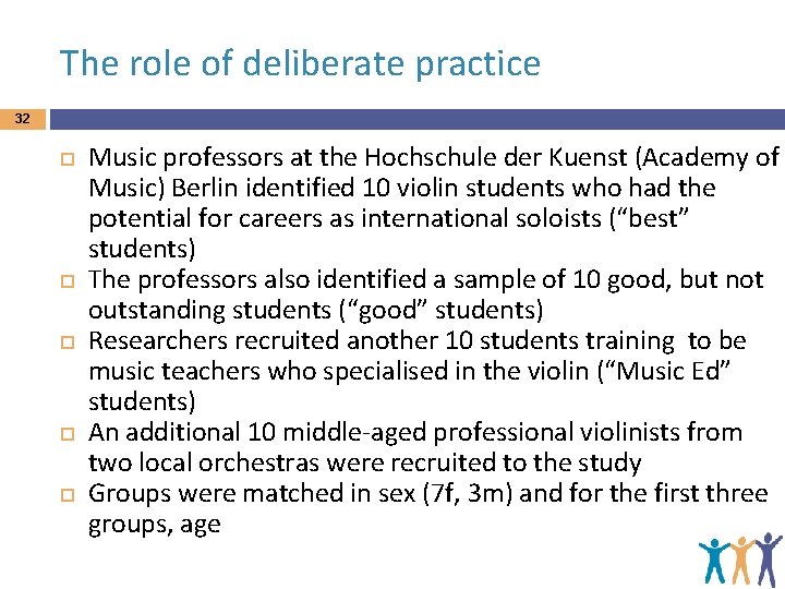 The role of deliberate practice 32 Music professors at the Hochschule der Kuenst (Academy