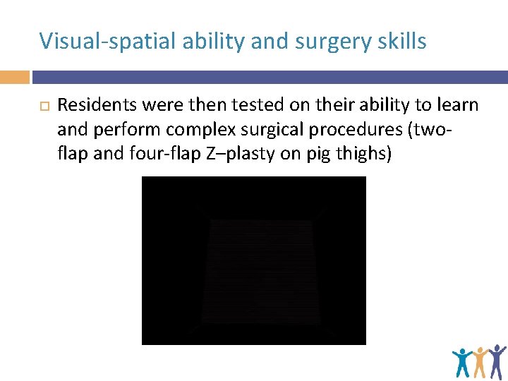 Visual-spatial ability and surgery skills Residents were then tested on their ability to learn