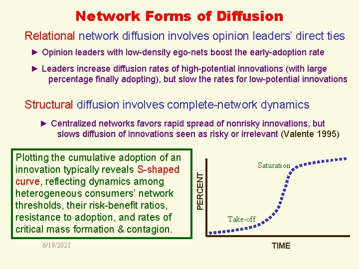 Network Forms of Diffusion Relational network diffusion involves opinion leaders’ direct ties ► Opinion