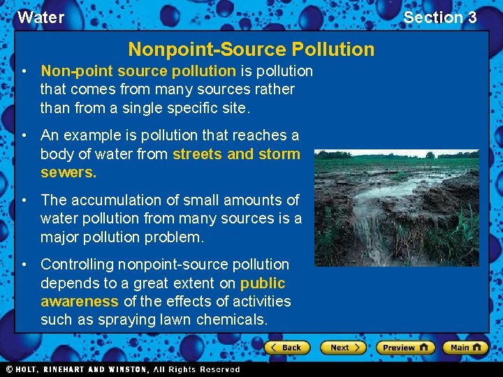 Water Section 3 Nonpoint-Source Pollution • Non-point source pollution is pollution that comes from