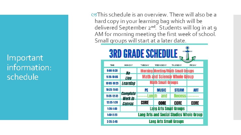  This schedule is an overview. There will also be a hard copy in