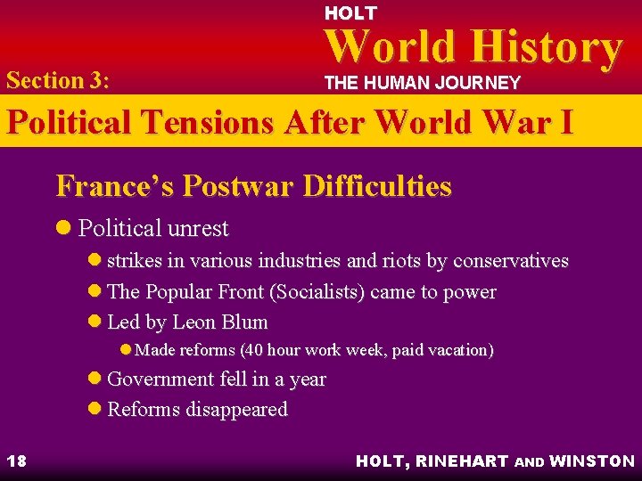 HOLT World History Section 3: THE HUMAN JOURNEY Political Tensions After World War I