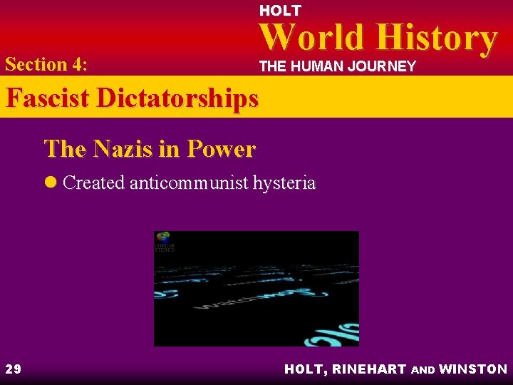 HOLT Section 4: World History THE HUMAN JOURNEY Fascist Dictatorships The Nazis in Power