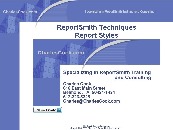 Report. Smith Techniques Report Styles 