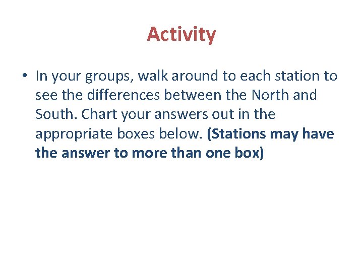 Activity • In your groups, walk around to each station to see the differences