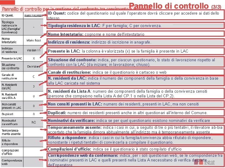 Pannello di controllo (3/3) Testo ID Quest: codice del questionario sul quale l’operatore dovrà