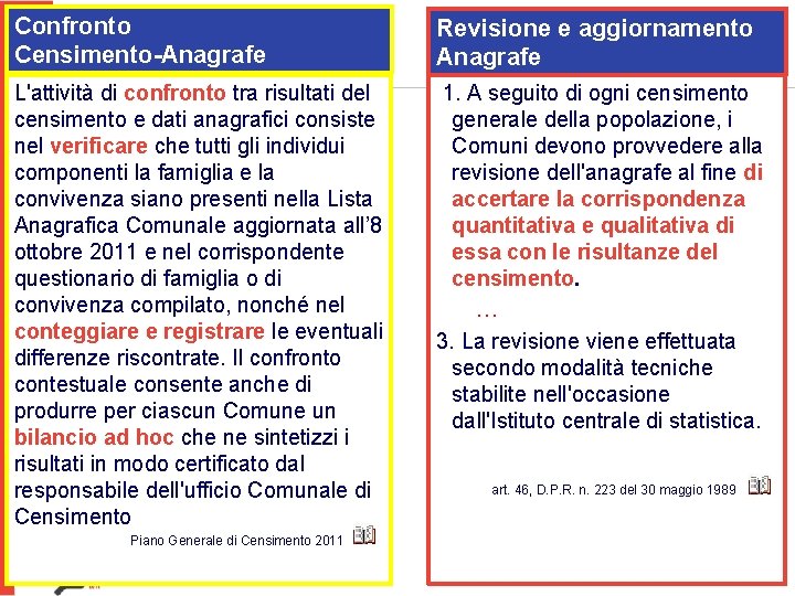 Revisione e aggiornamento Anagrafe L'attività di confronto tra risultati del censimento e dati anagrafici