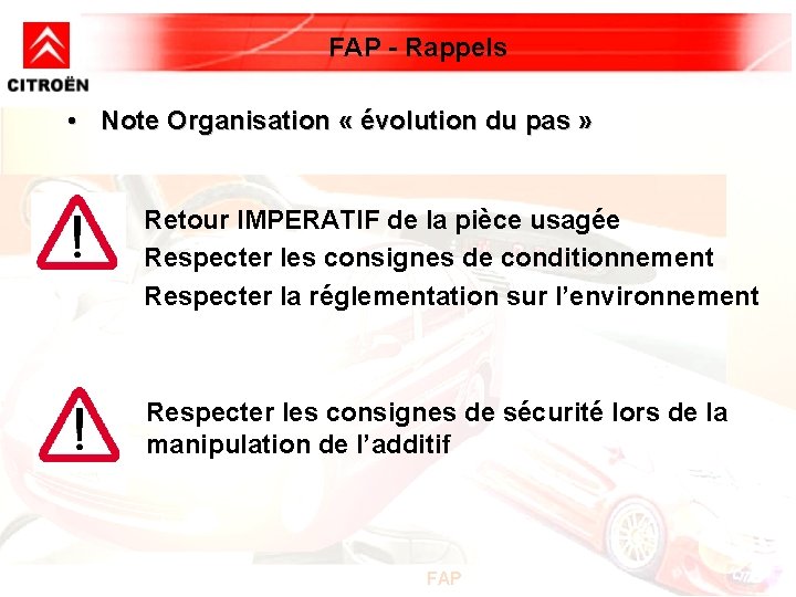 FAP - Rappels • Note Organisation « évolution du pas » Retour IMPERATIF de FAP - Rappels • Note Organisation « évolution du pas » Retour IMPERATIF de