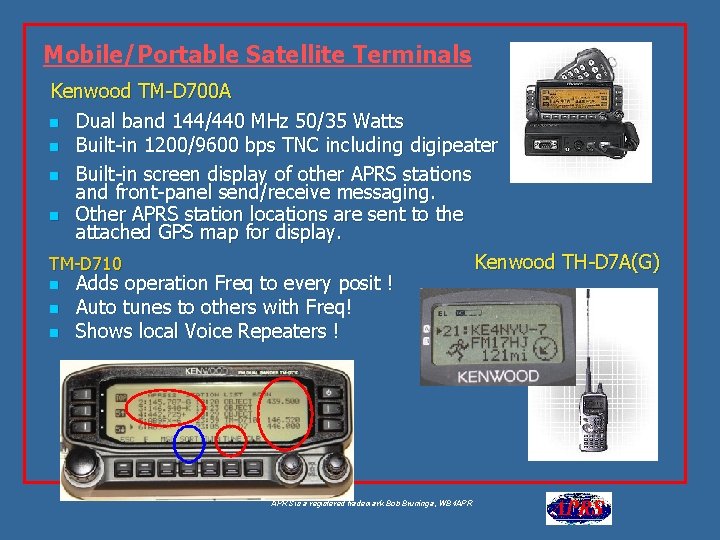 Mobile/Portable Satellite Terminals Kenwood TM-D 700 A n Dual band 144/440 MHz 50/35 Watts