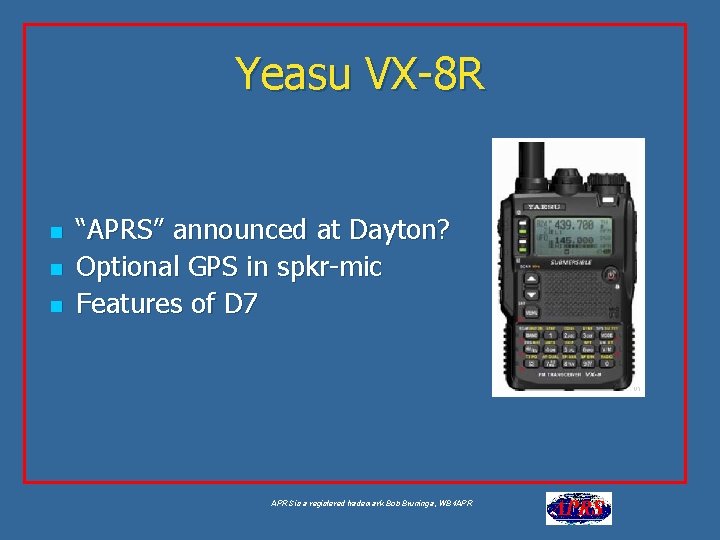 Yeasu VX-8 R n n n “APRS” announced at Dayton? Optional GPS in spkr-mic