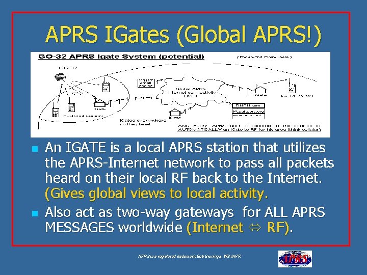 APRS IGates (Global APRS!) n n An IGATE is a local APRS station that
