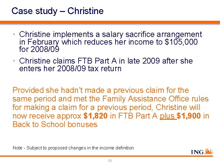 Case study – Christine • Christine implements a salary sacrifice arrangement in February which