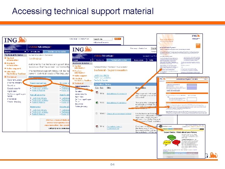 Accessing technical support material 64 