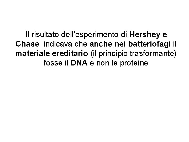 Il risultato dell’esperimento di Hershey e Chase indicava che anche nei batteriofagi il materiale