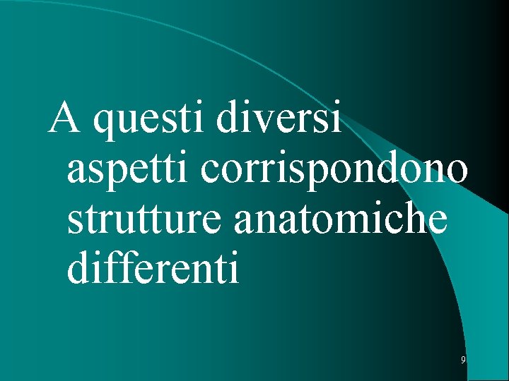 A questi diversi aspetti corrispondono strutture anatomiche differenti 9 