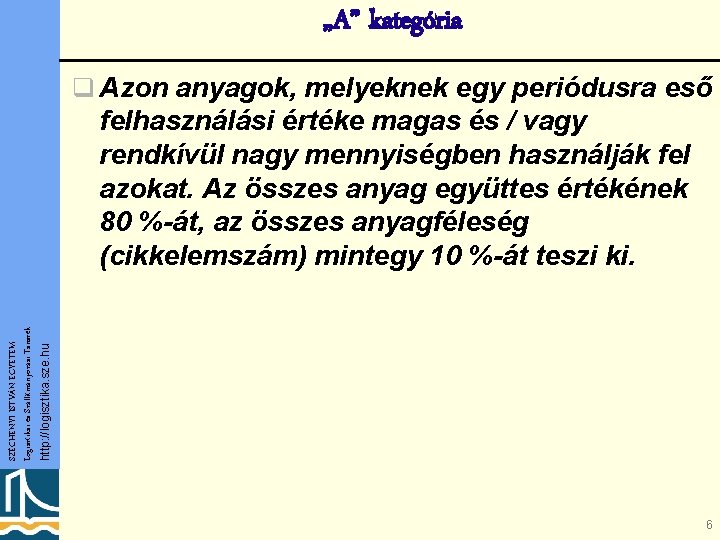 „A” kategória q Azon anyagok, melyeknek egy periódusra eső http: //logisztika. sze. hu SZÉCHENYI