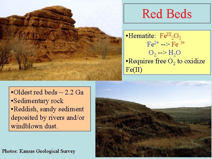 Red Beds • Hematite: Fe. III 2 O 3 Fe 2+ --> Fe 3+