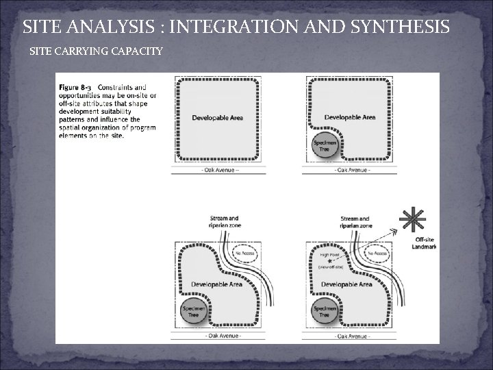 SITE ANALYSIS : INTEGRATION AND SYNTHESIS SITE CARRYING CAPACITY 