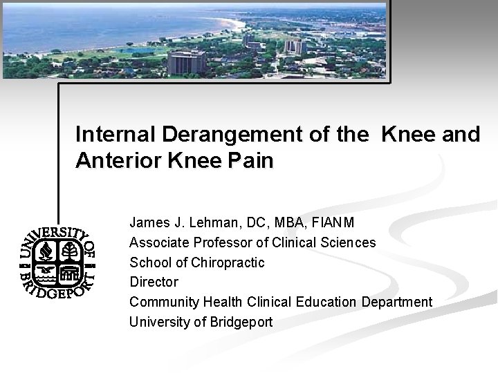 Internal Derangement of the Knee and Anterior Knee Pain James J. Lehman, DC, MBA,