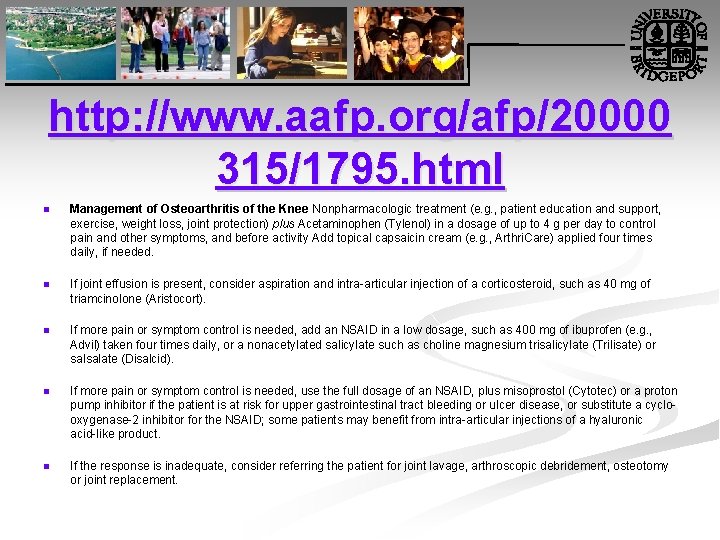 http: //www. aafp. org/afp/20000 315/1795. html n Management of Osteoarthritis of the Knee Nonpharmacologic