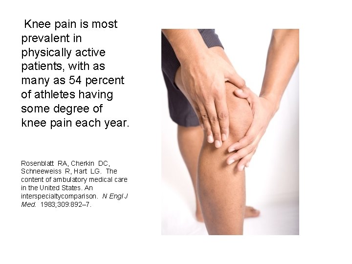 Knee pain is most prevalent in physically active patients, with as many as 54