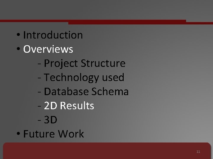  • Introduction • Overviews - Project Structure - Technology used - Database Schema