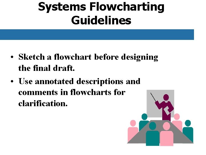 Systems Flowcharting Guidelines • Sketch a flowchart before designing the final draft. • Use