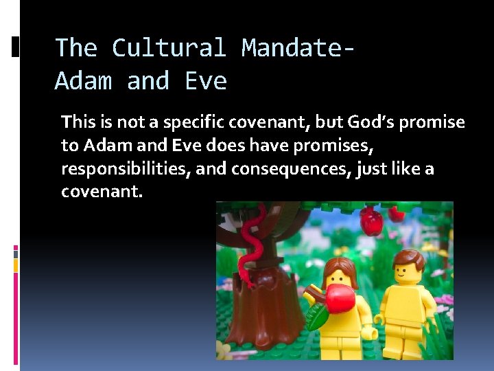 The Cultural Mandate. Adam and Eve This is not a specific covenant, but God’s