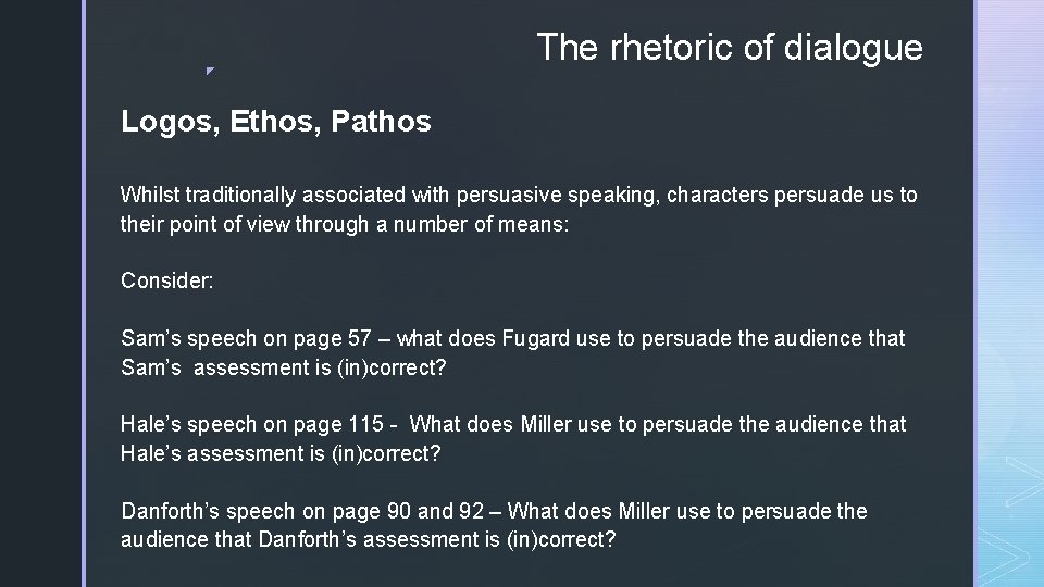 ◤ The rhetoric of dialogue Logos, Ethos, Pathos Whilst traditionally associated with persuasive speaking,