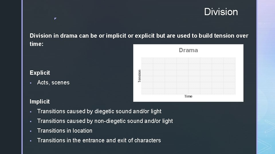 Division ◤ Division in drama can be or implicit or explicit but are used