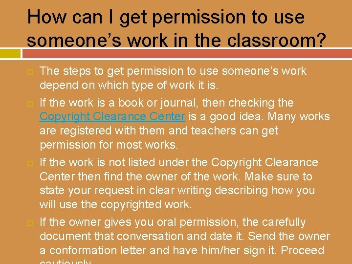 How can I get permission to use someone’s work in the classroom? The steps