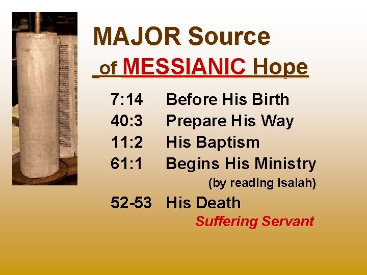 MAJOR Source of MESSIANIC Hope 7: 14 40: 3 11: 2 61: 1 Before