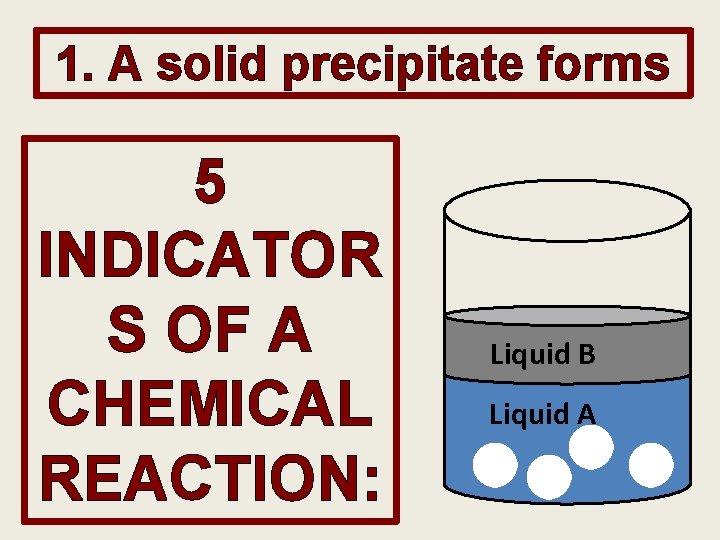 1. A solid precipitate forms 5 INDICATOR S OF A CHEMICAL REACTION: Liquid B