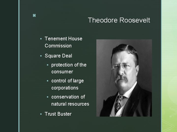 z Theodore Roosevelt § Tenement House Commission § Square Deal § protection of the