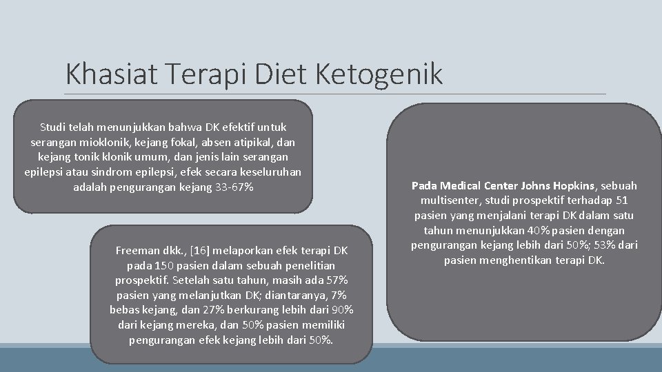 Khasiat Terapi Diet Ketogenik Studi telah menunjukkan bahwa DK efektif untuk serangan mioklonik, kejang
