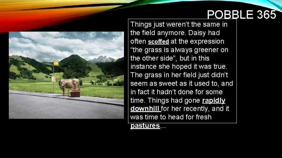 POBBLE 365 Things just weren’t the same in the field anymore. Daisy had often