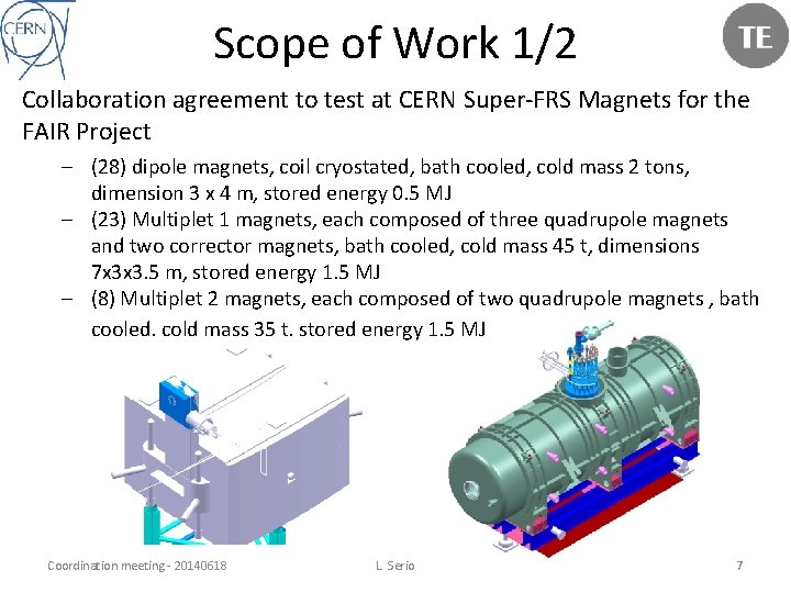 Scope of Work 1/2 Collaboration agreement to test at CERN Super-FRS Magnets for the